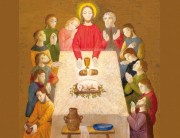 image de premiere communion representant le dernier repas du christ avec ses apôtres. oeuvre de bradi barth